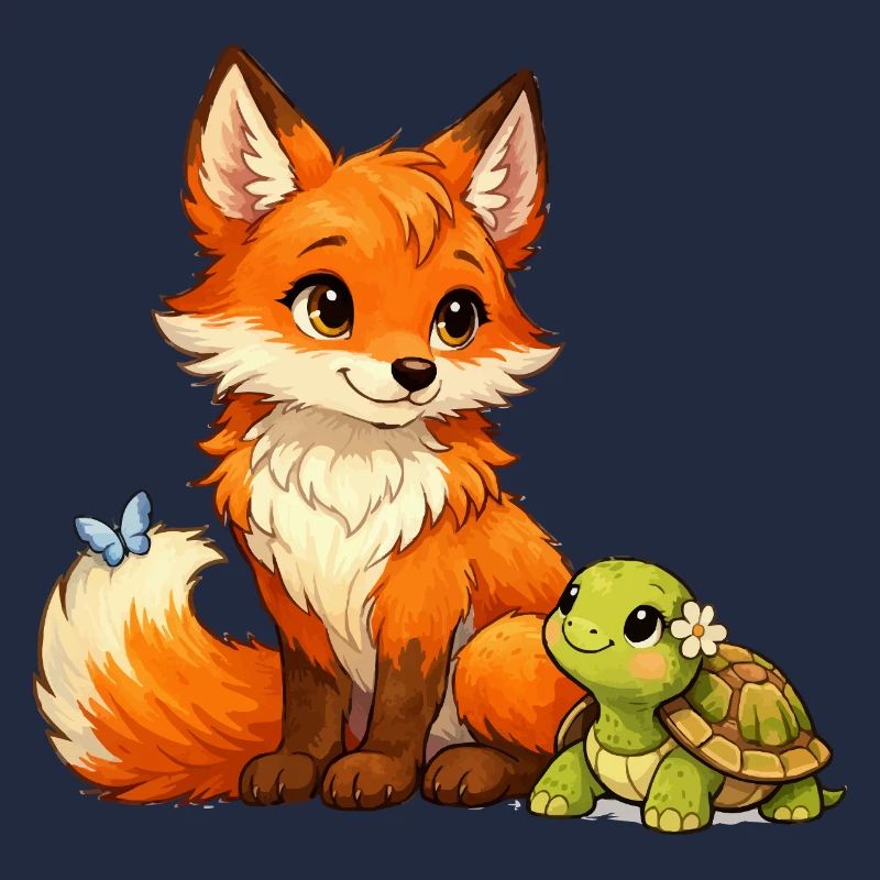 Fox and a cute turtle