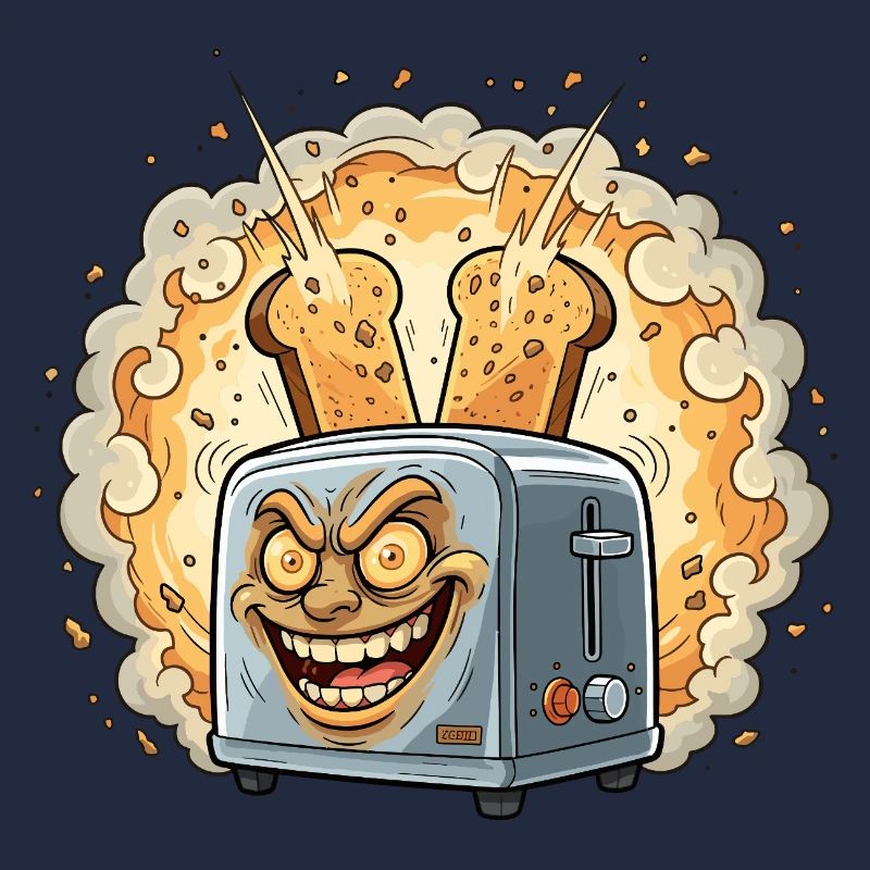 Lachender Toaster Krümel Explosion