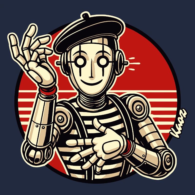 Retro Robot Pantomime with Beret in Comic Style