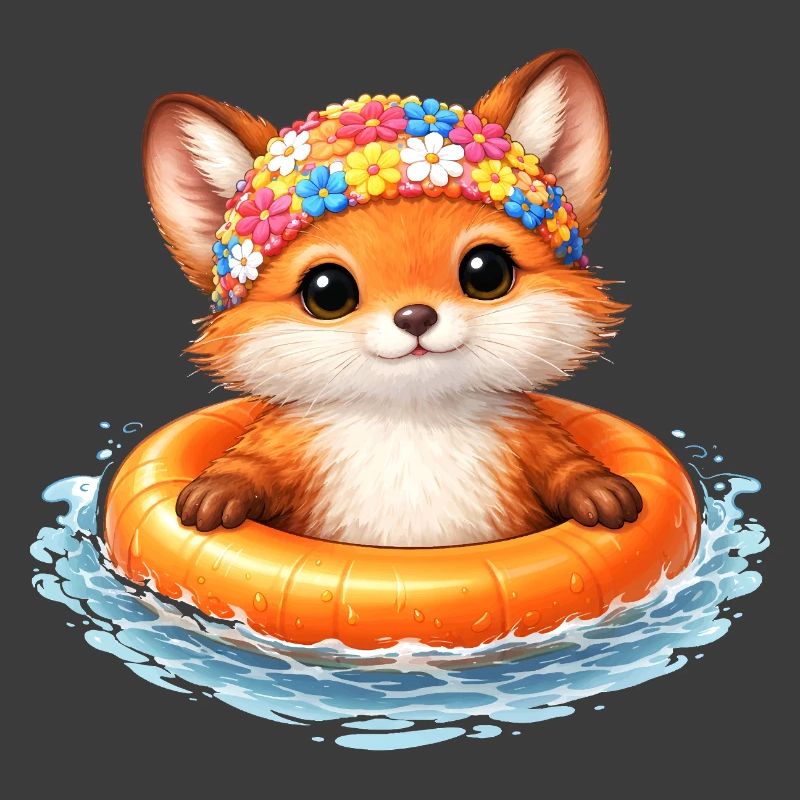 Cute fox with swimming ring