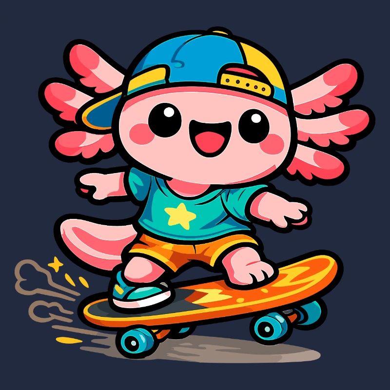 Kawaii Wing Skateboarder Axolotl