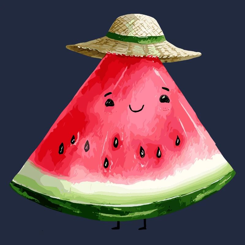 Pastèque Kawaii avec chapeau de soleil
