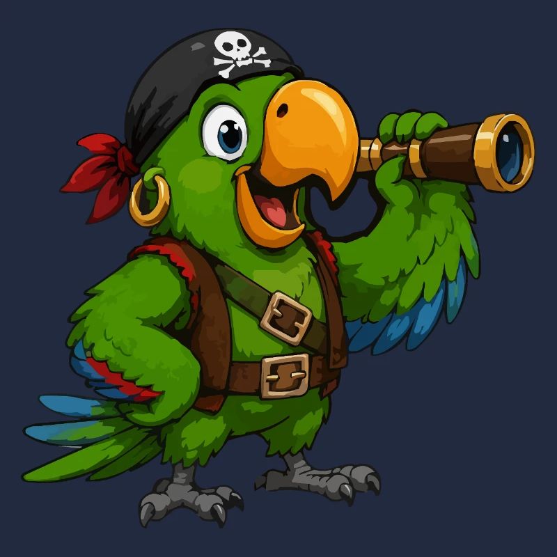 Piratenvogel mit Spektiv