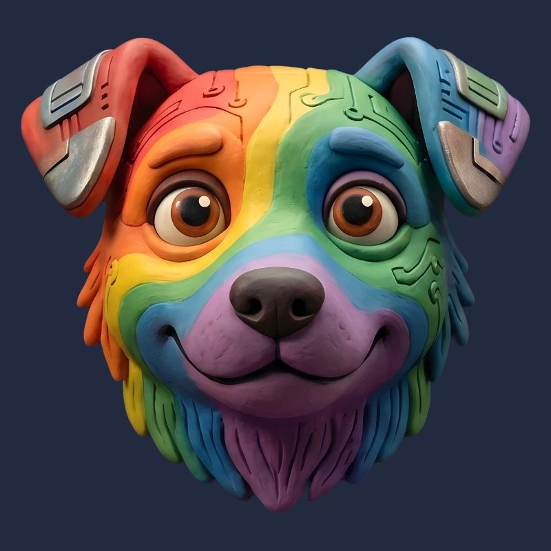 Niedliches 3D-Lehm-Regenbogen-Cyborg-Hundegesicht