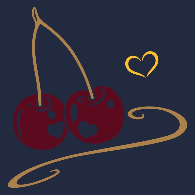 Two cherries with hearts, in love.