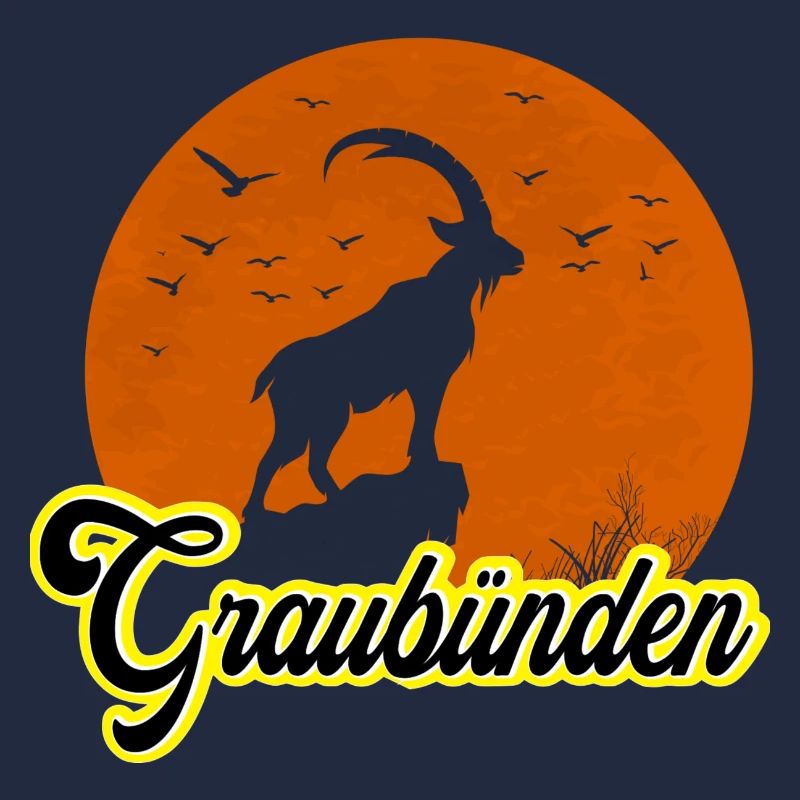 Graubünden Ibex Mondsilhouette