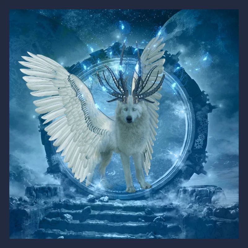 Awesome white wolf with wings