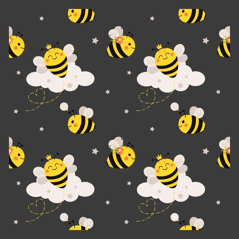 Cute bees in cloud pattern motif