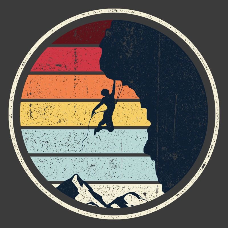 Retro Sunset Climb on Cliff