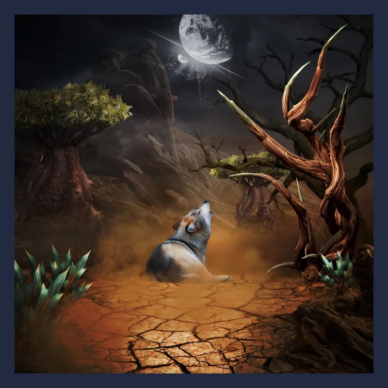 Awesome wolf in the dark night