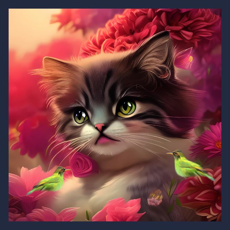 Cute kitten with birds
