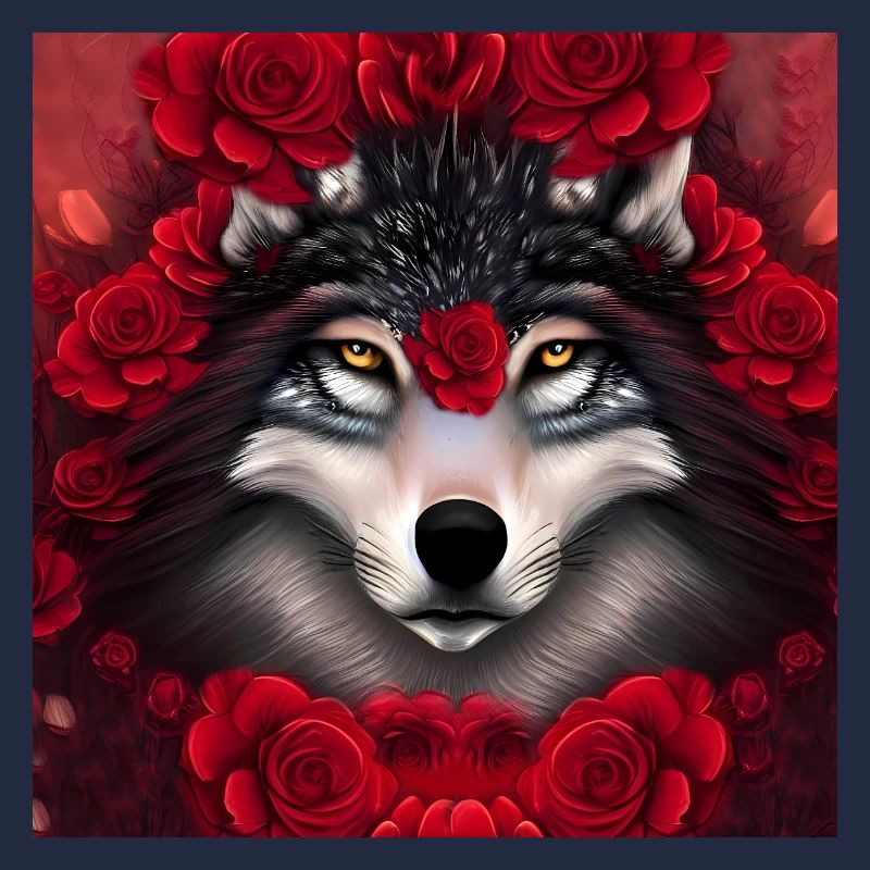 Wonderful wolf with flowers.