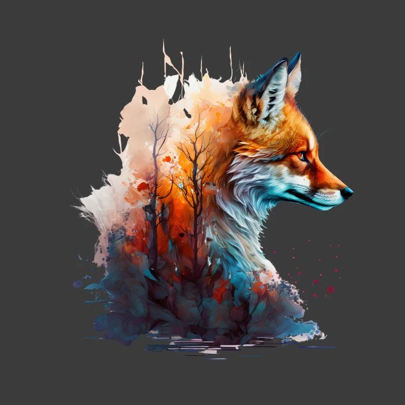 Abstract fox's head protruding from a forest
