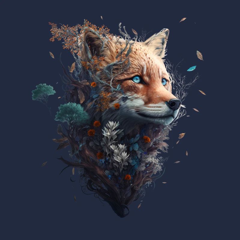 Abstract fox's head protruding from a forest