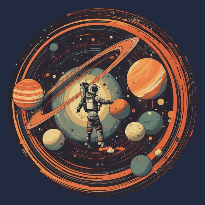 Astronaute dans l’espace avec système solaire et