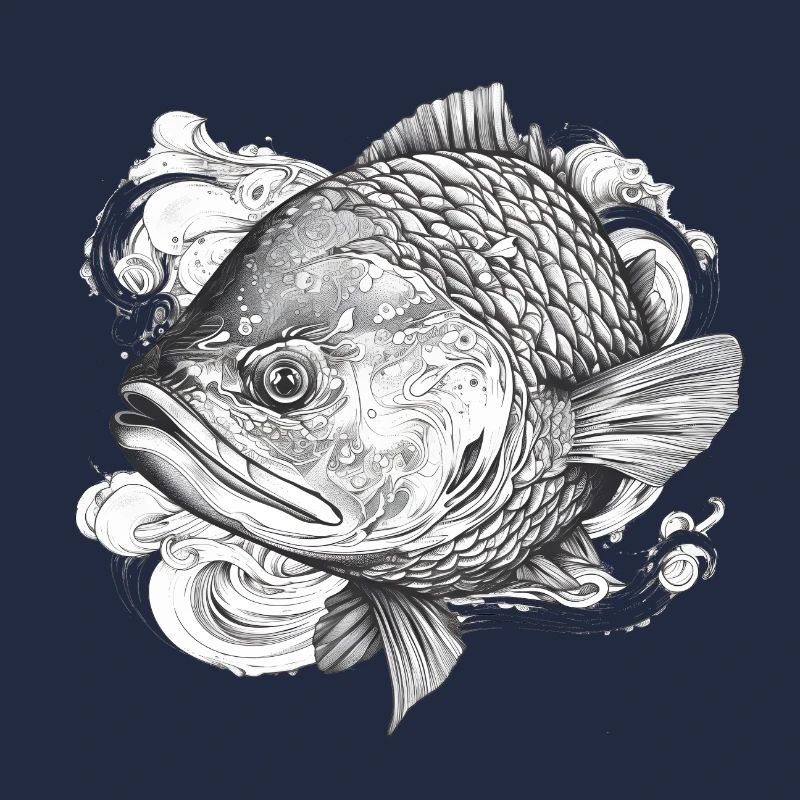 Koi Detail Drawing Engraving Style