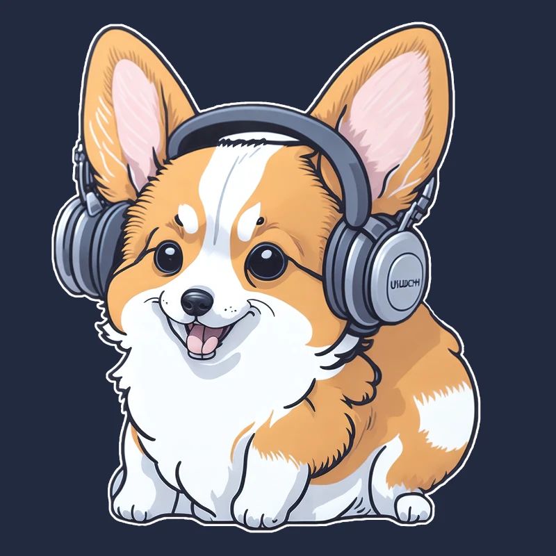 Corgi avec écouteurs