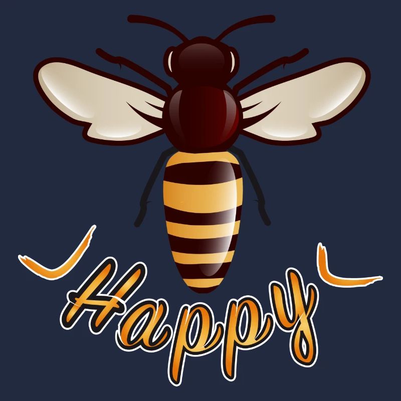 yellow Happy lettering with stylized bee