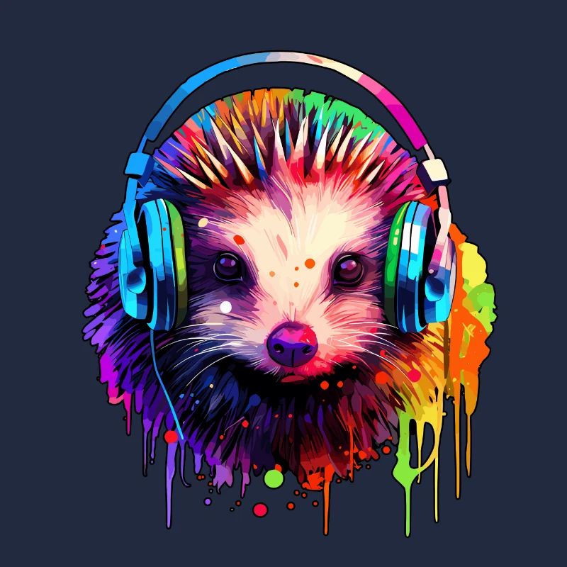 Igel mit Kopfhörer Musik Braunbrustigel