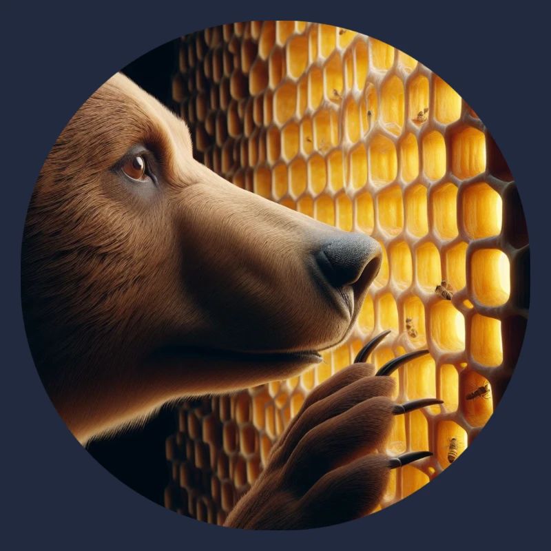 Brown bear looking through a honeycomb