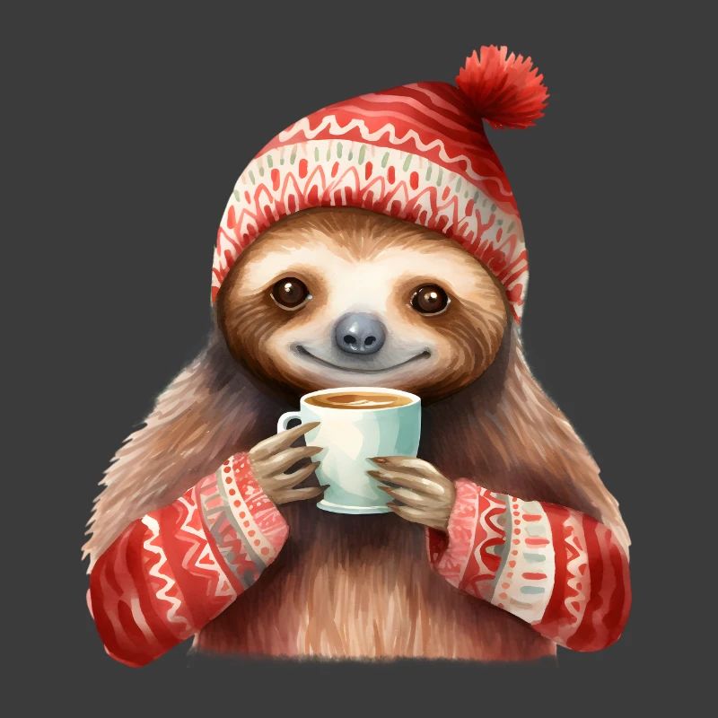 Winter Sloth with Coffee Mug