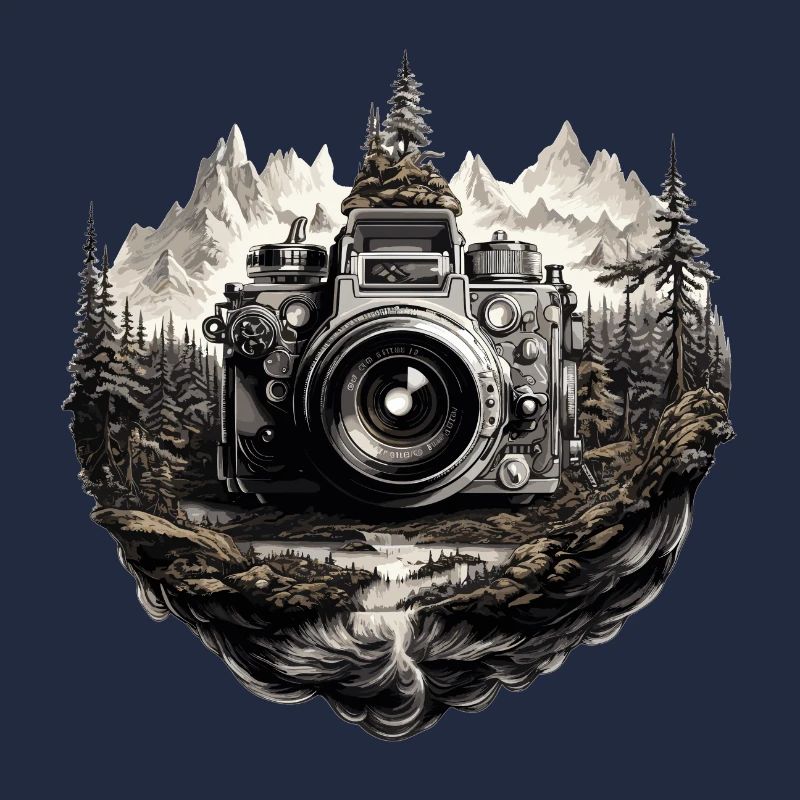 Camera in mountain landscape