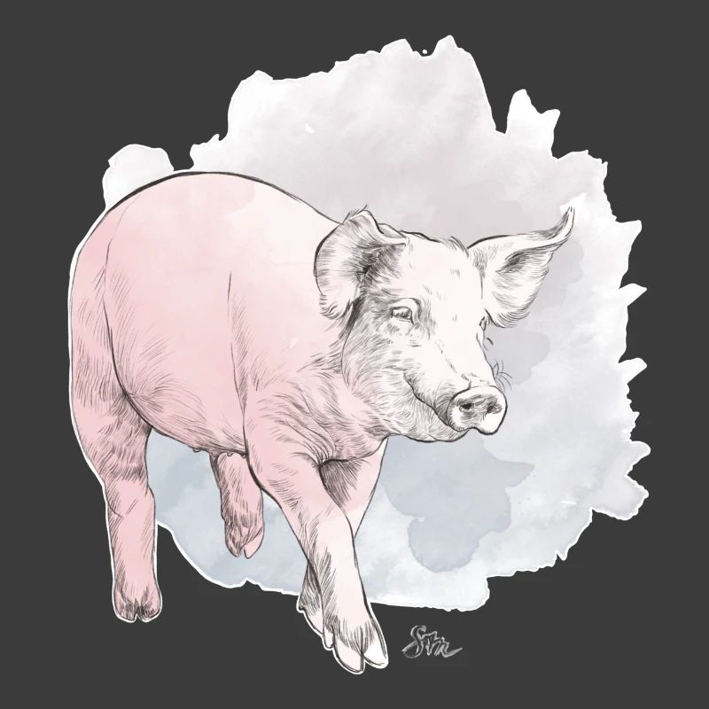 Niedliches Schwein vor buntem Klecks