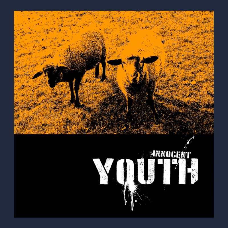 Freche Schafe auf Feld mit Graffiti-Text