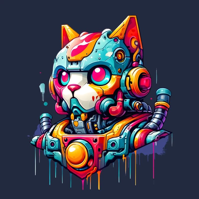 Cat designed as a robot in comic graffiti style