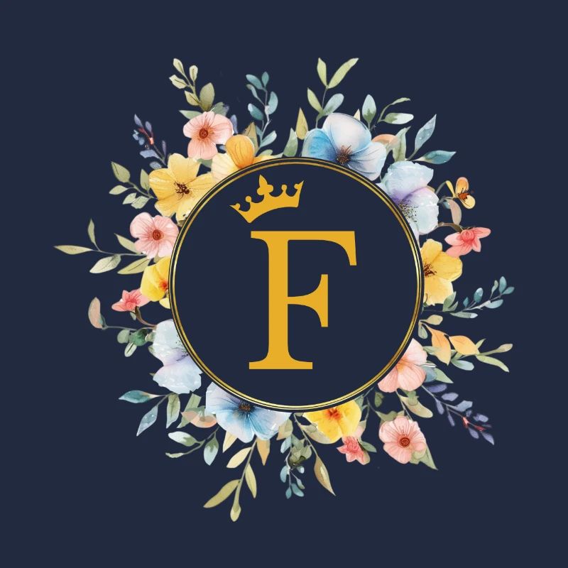 F Monogramm, Blumen-Kreis, personalisierbar