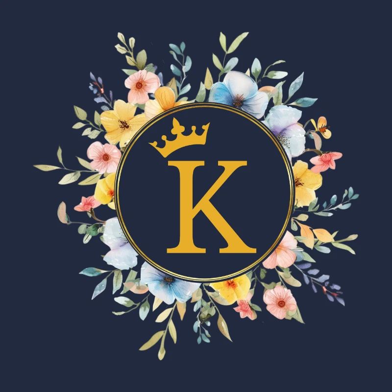 K Monogramm, Blumen-Kreis, personalisierbar