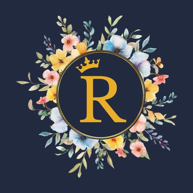 R Monogramm, Blumen-Kreis, personalisierbar