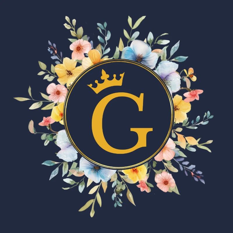 G Monogram, Flower Circle, Personalizable