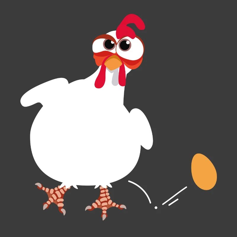 White hen lays an egg funny comic drawing