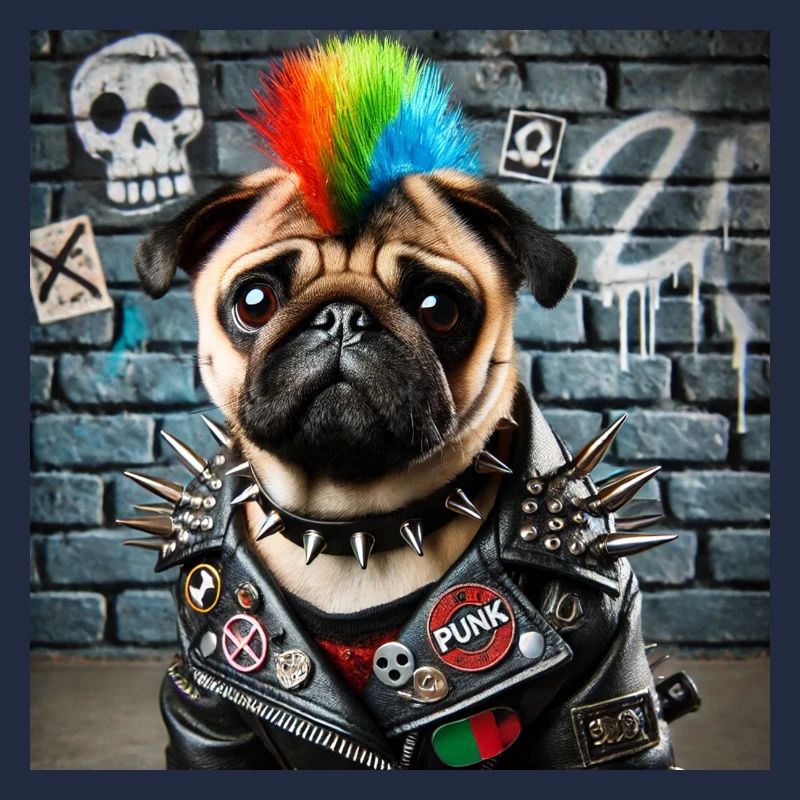 Punk Mops mit Regenbogenmähne