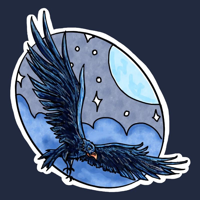 Corbeau en vol devant le ciel nocturne