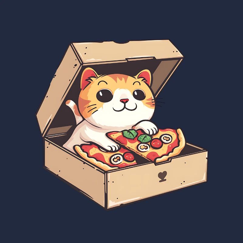 Cat Inside a Pizza Box Holding a Pizza Slice