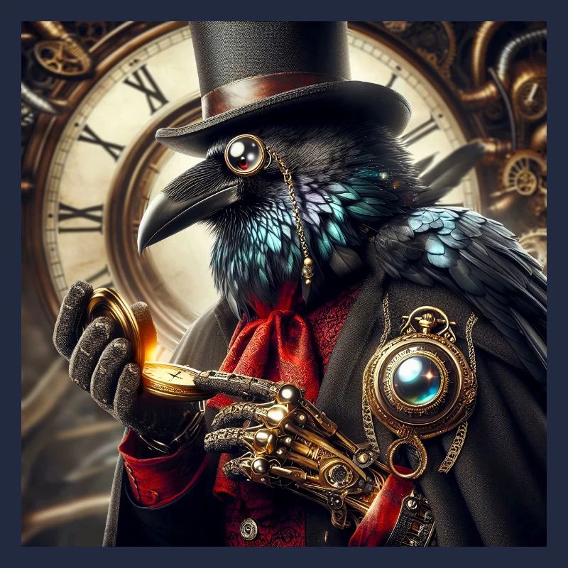 Corbeau Steampunk Élégant à Chapeau Haut de Forme