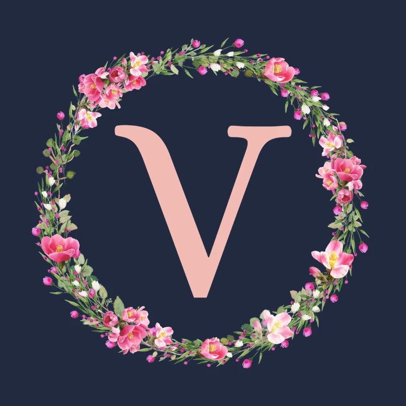 V Monogramm, Blumen-Kranz, personalisierbar
