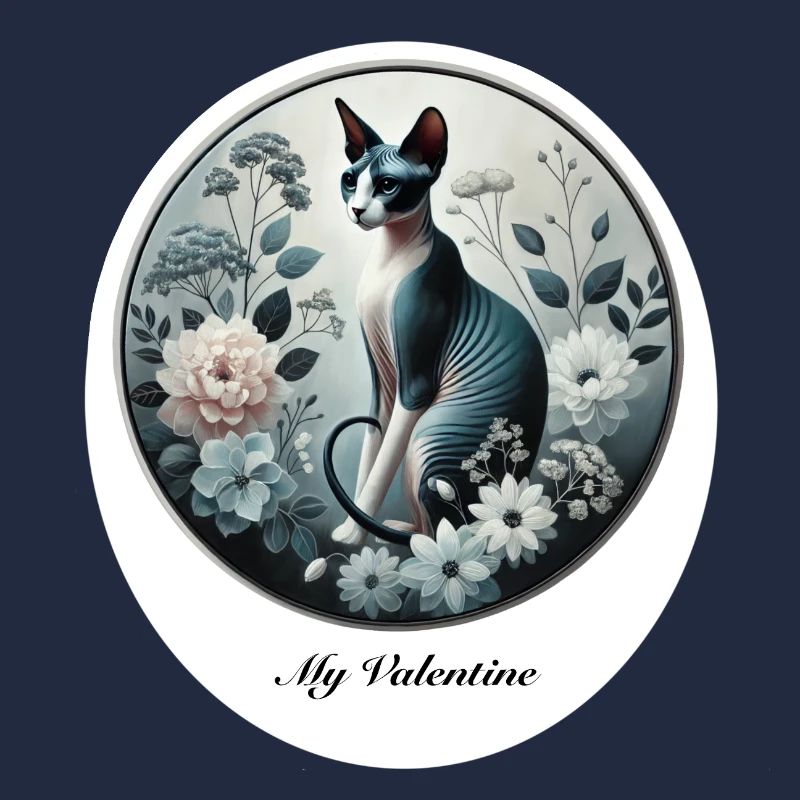 Motif de la Saint-Valentin avec des fleurs et un chat sphynx