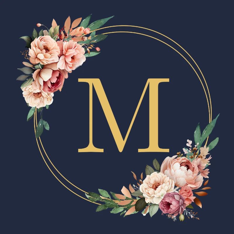 M Monogram, Flower Wreath, Personalizable