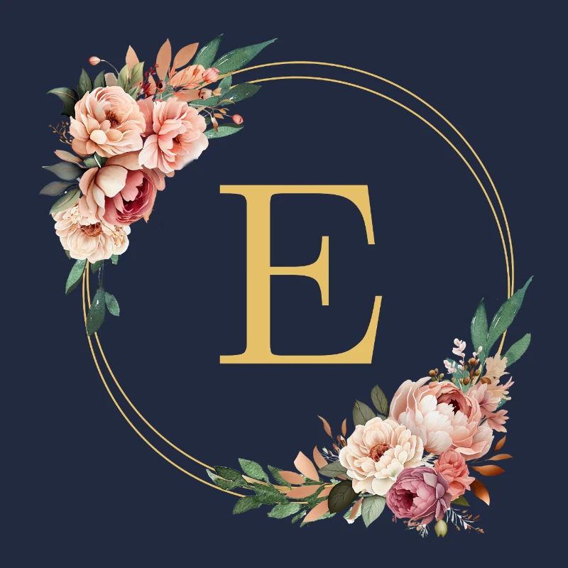 E Monogram, Flower Wreath, Personalizable