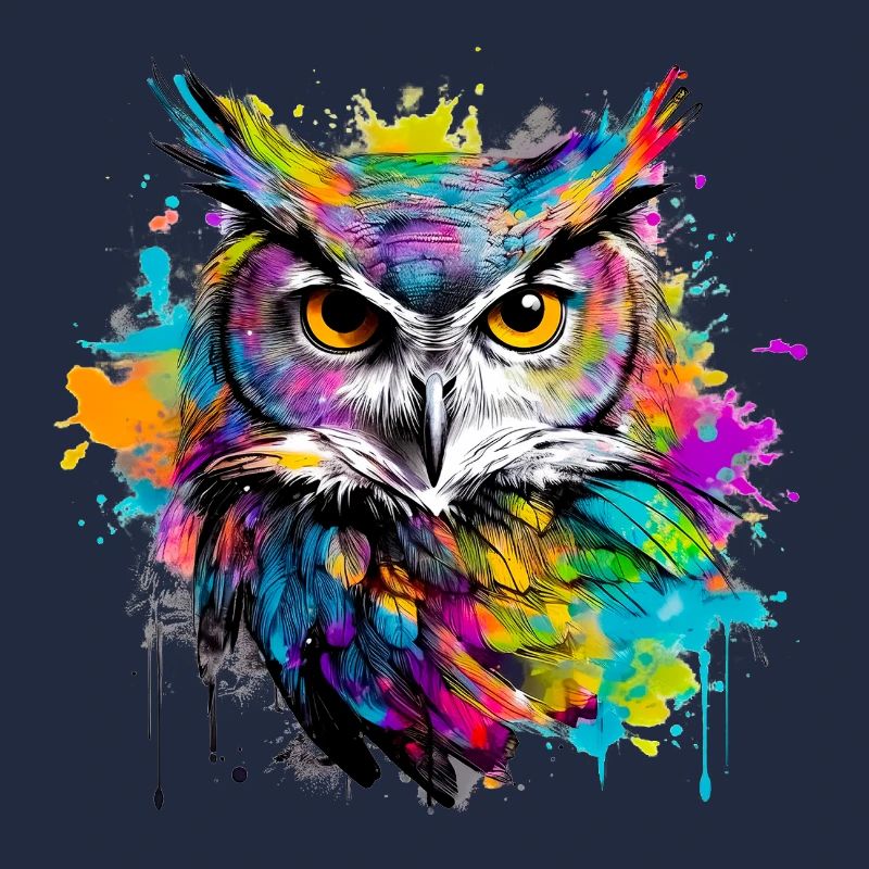 Unsere Eule mit bunten Farbklecksen