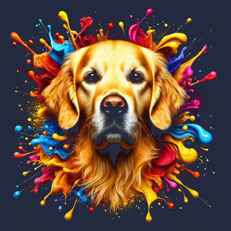 Mignon Golden Retriever avec des éclaboussures colorées de couleurs