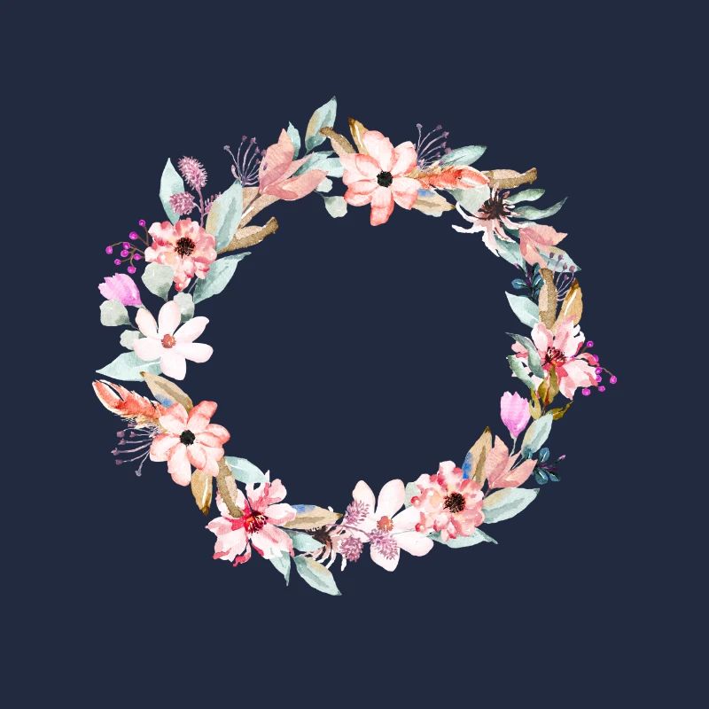 Colorful flower wreath in round frame