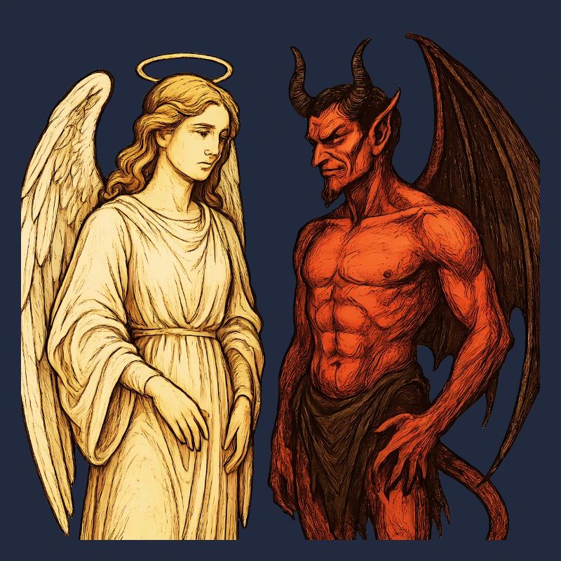 Himmlischer Engel gegen feurigen Dämon Illustration