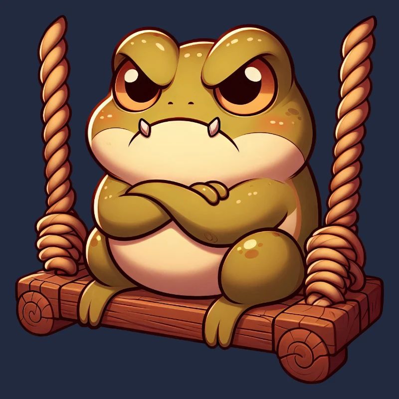 Grumpy frog toad swinging annoyed angry