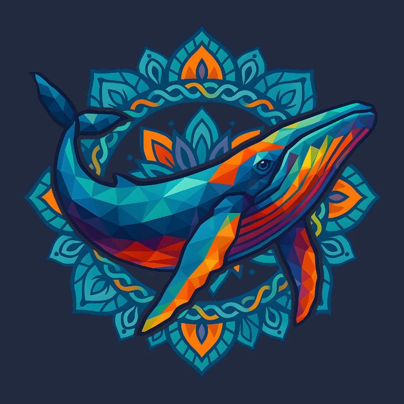 WPAP Polygon Style Animals Whale Flowers Wreath
