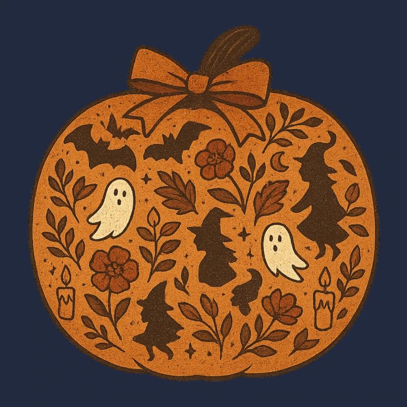 Halloween Pumpkin with Witch and Ghost Motif