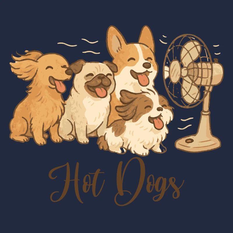 Lustige Hunde mit Ventilator - Hotdogs